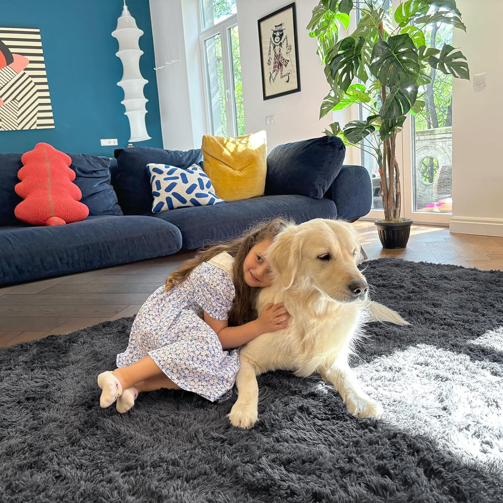 Grey Washable Shaggy Area Rug