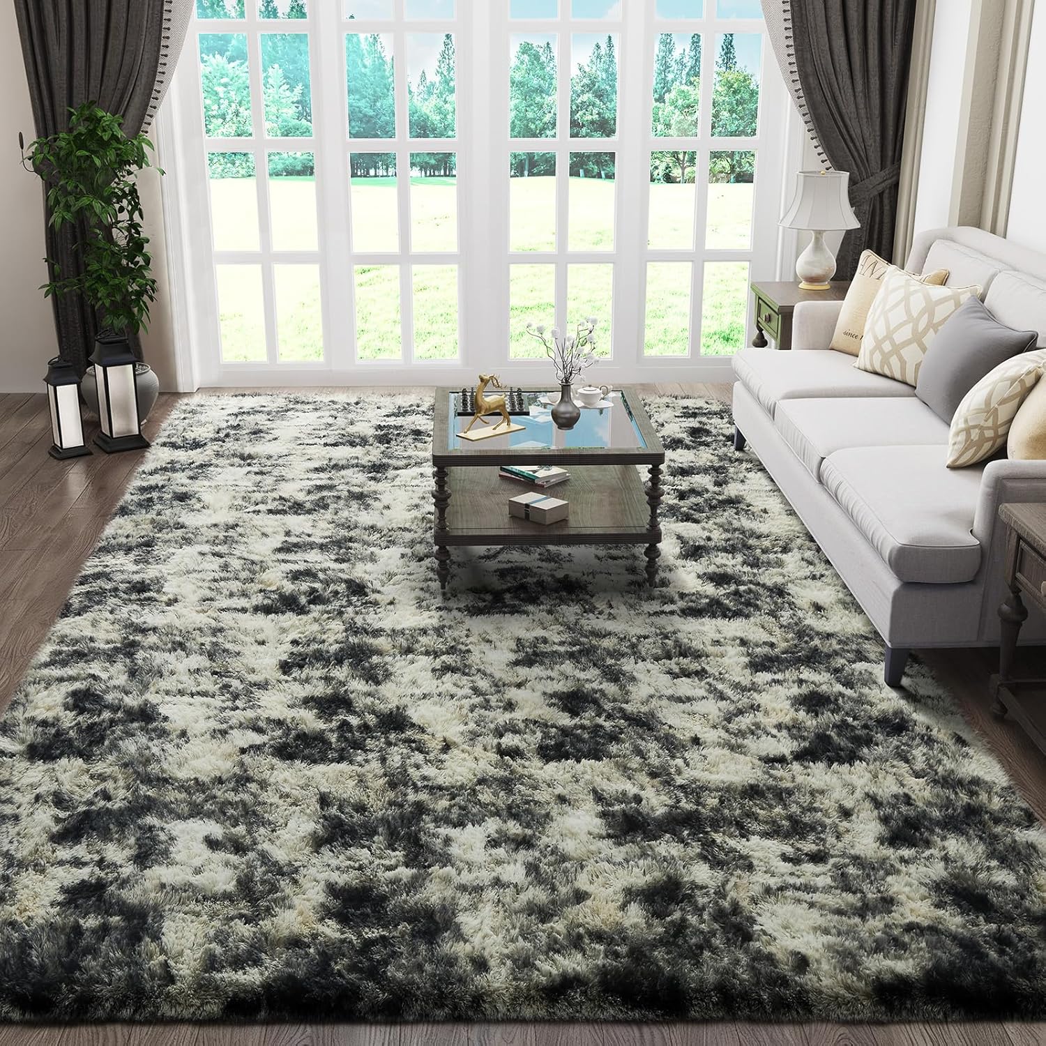 Grey Fluffy Shag Area Rug