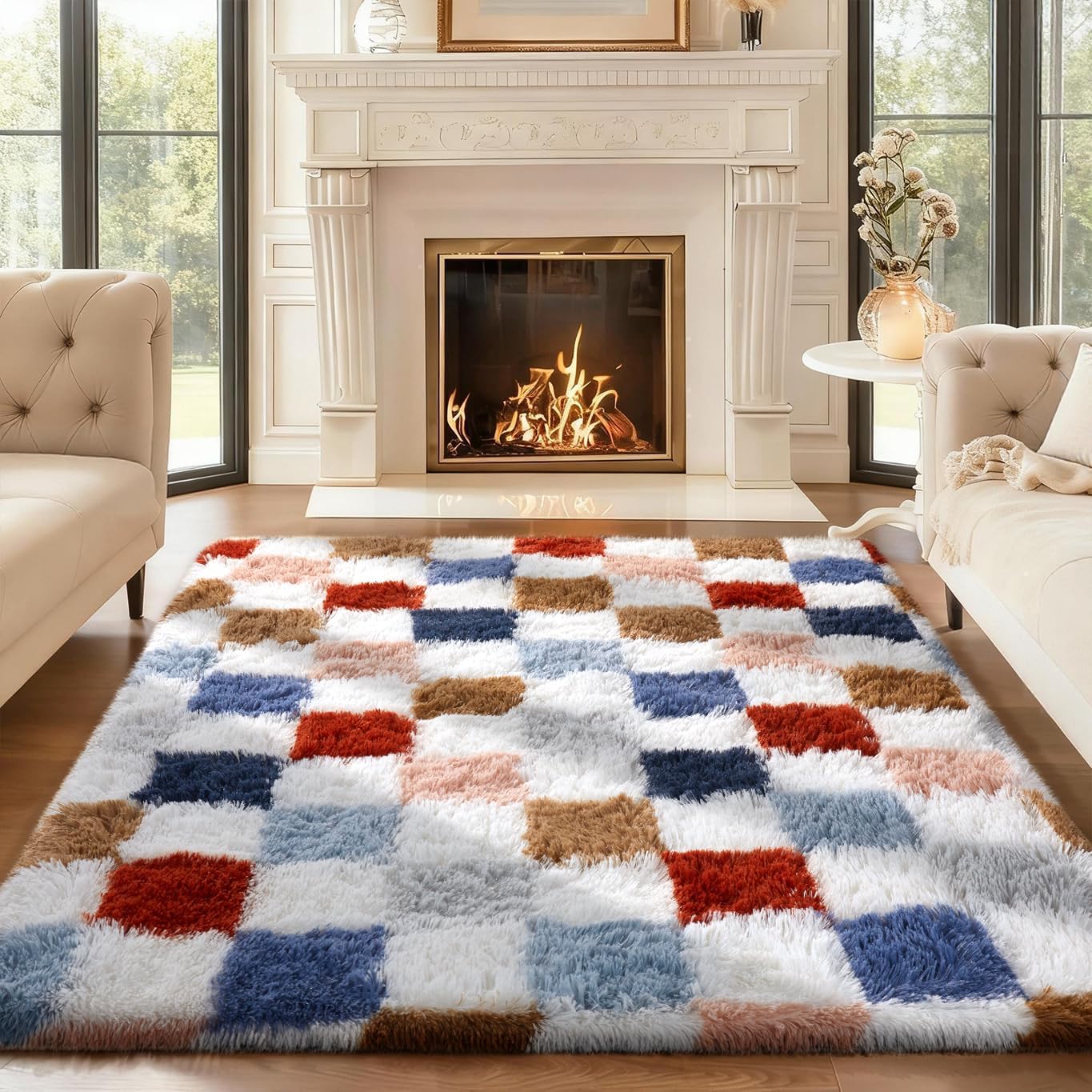 Grey Fluffy Shag Area Rug