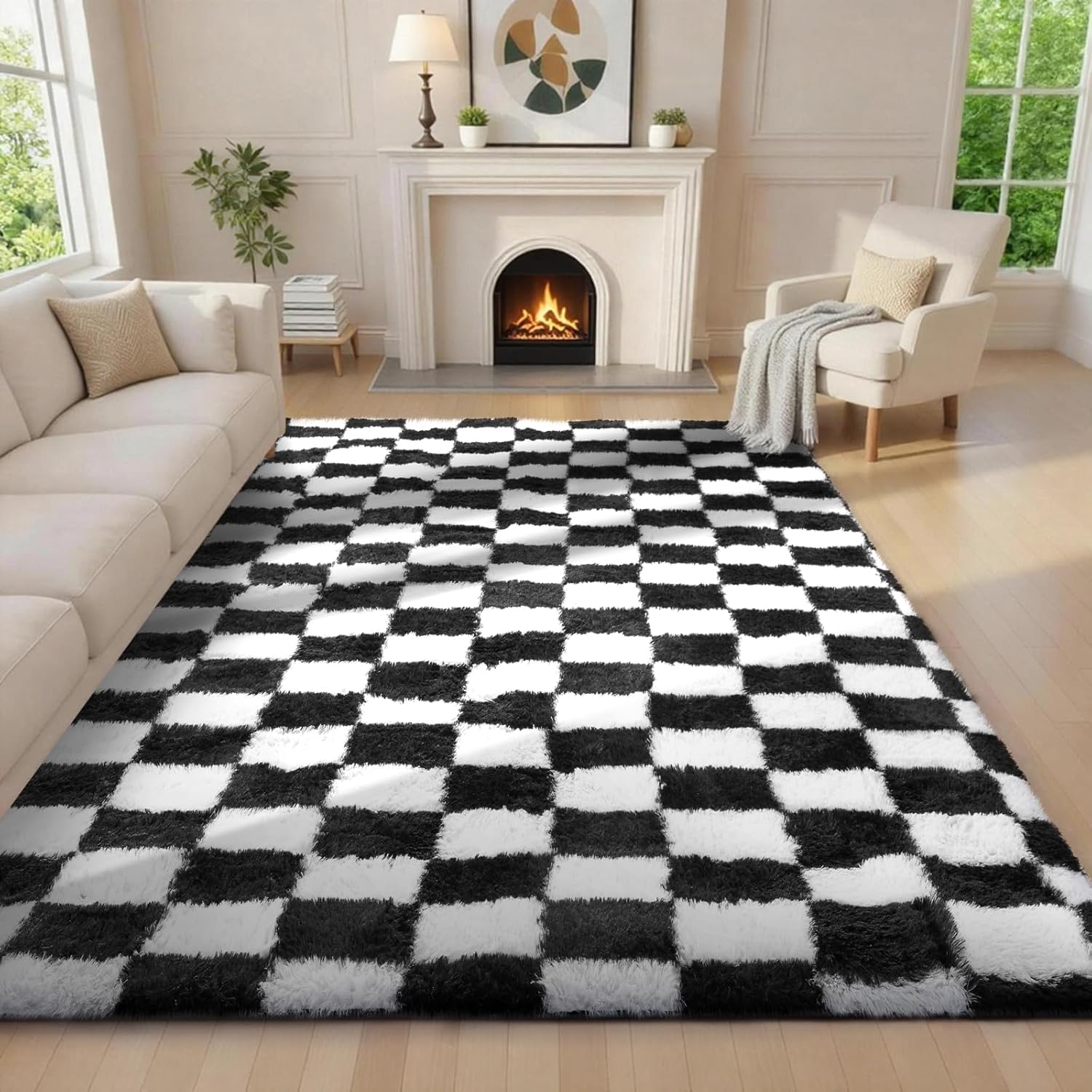 Grey Fluffy Shag Area Rug