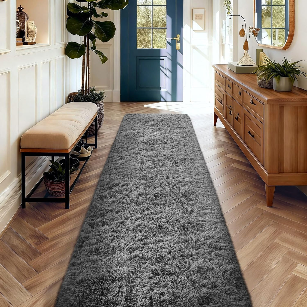 Grey Fluffy Shag Area Rug