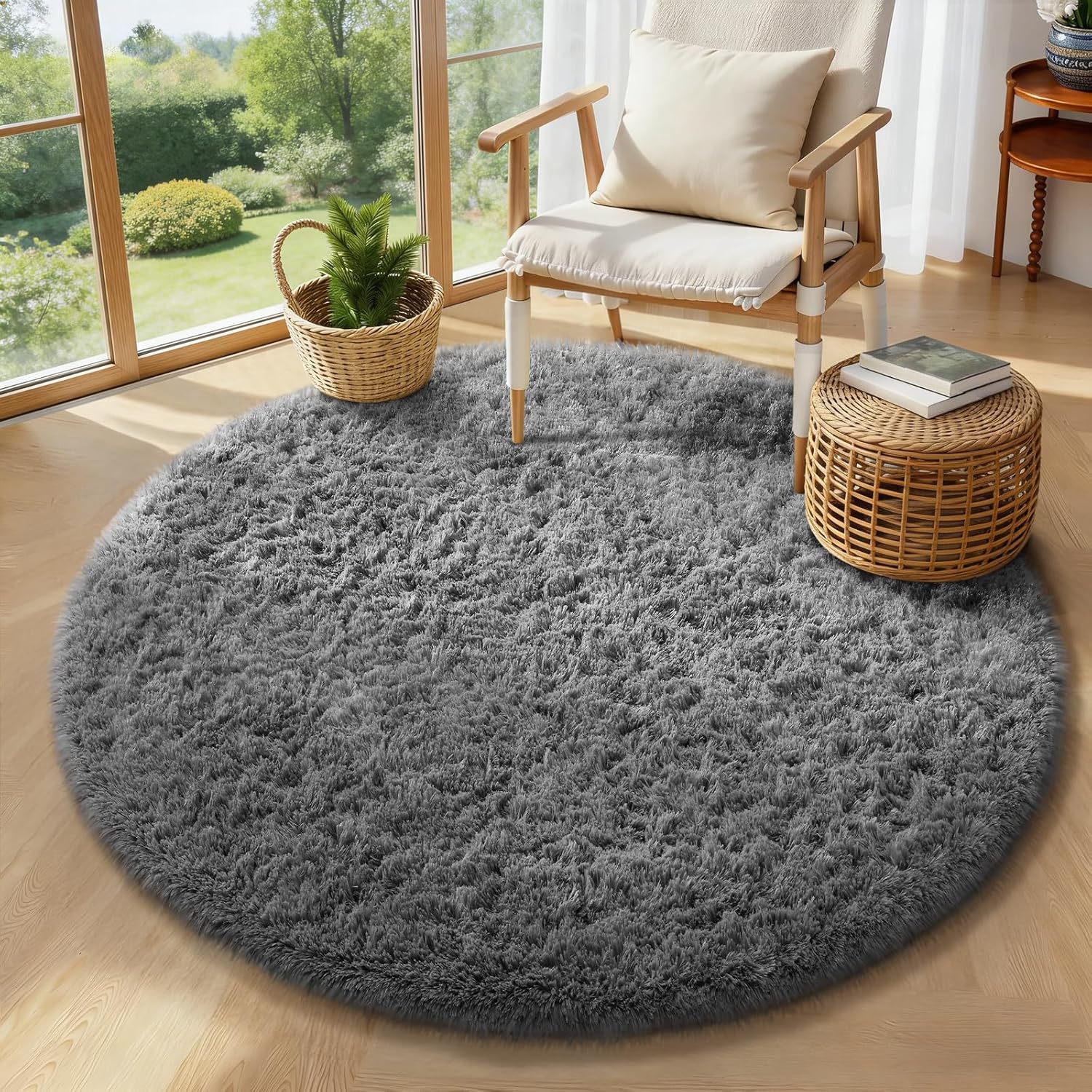 Grey Fluffy Shag Area Rug