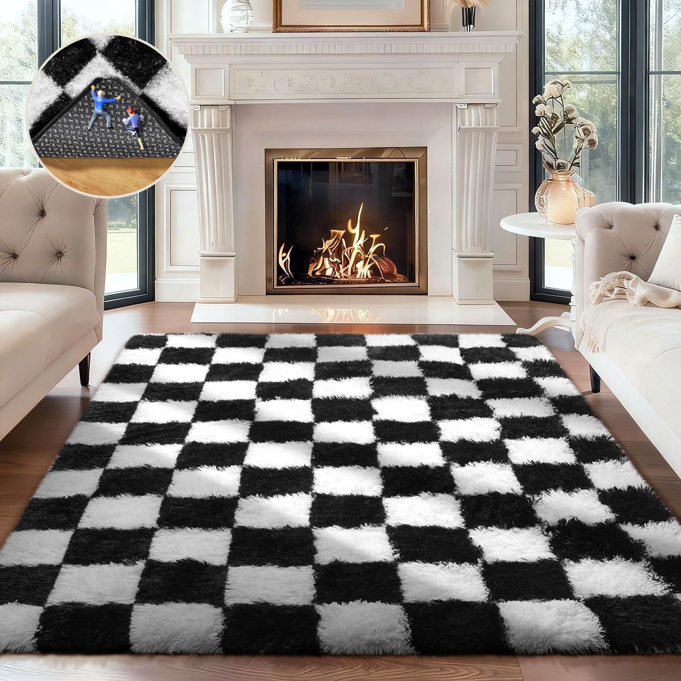 Grey Fluffy Shag Area Rug