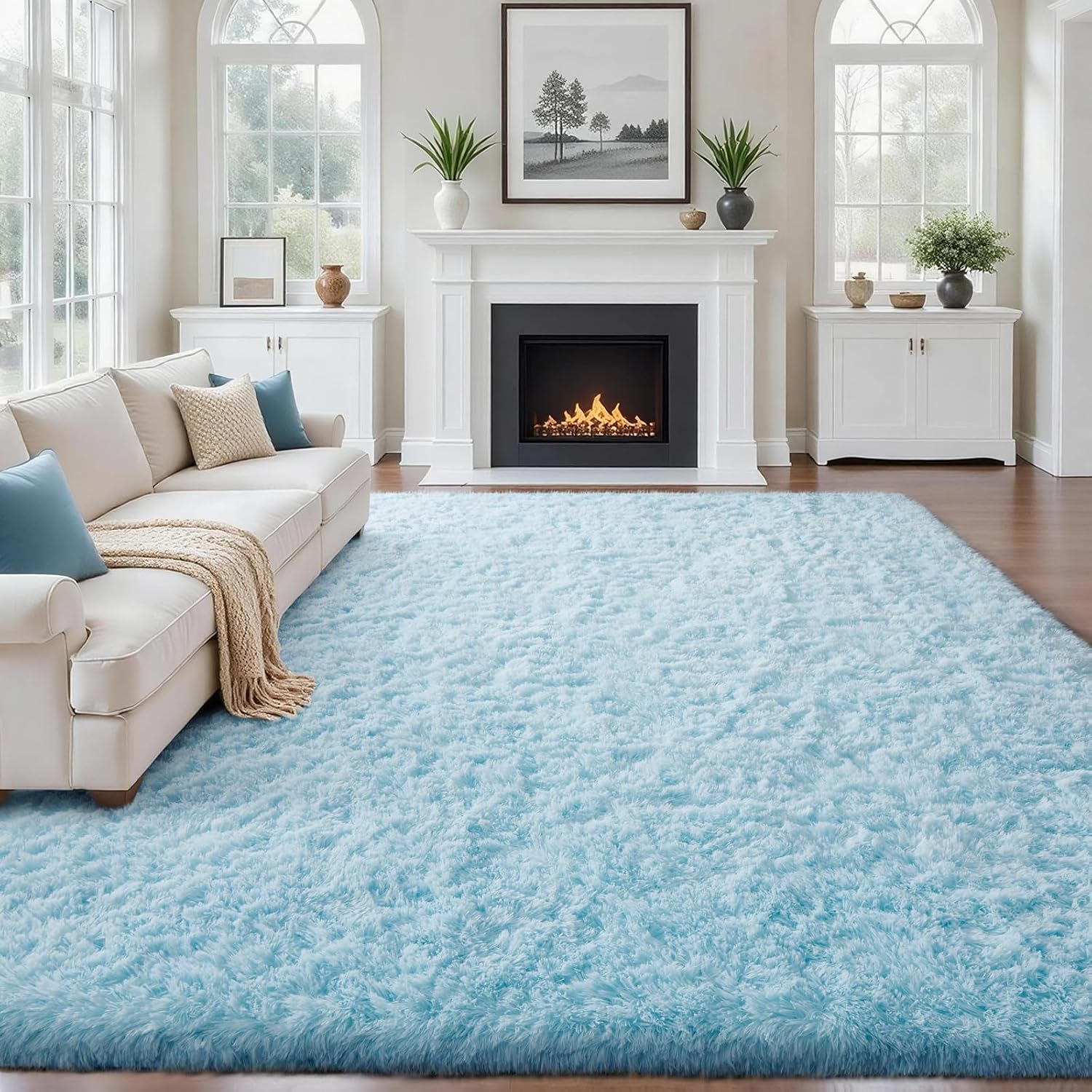 Grey Fluffy Shag Area Rug
