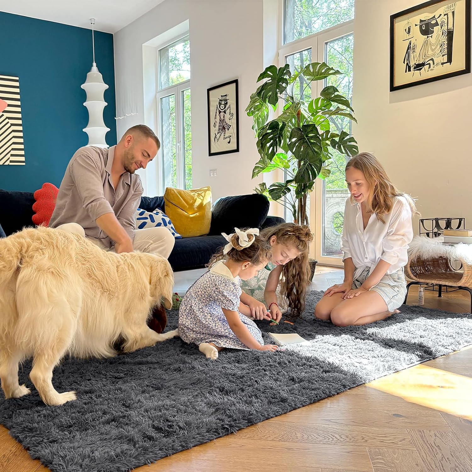 Grey Washable Shaggy Area Rug