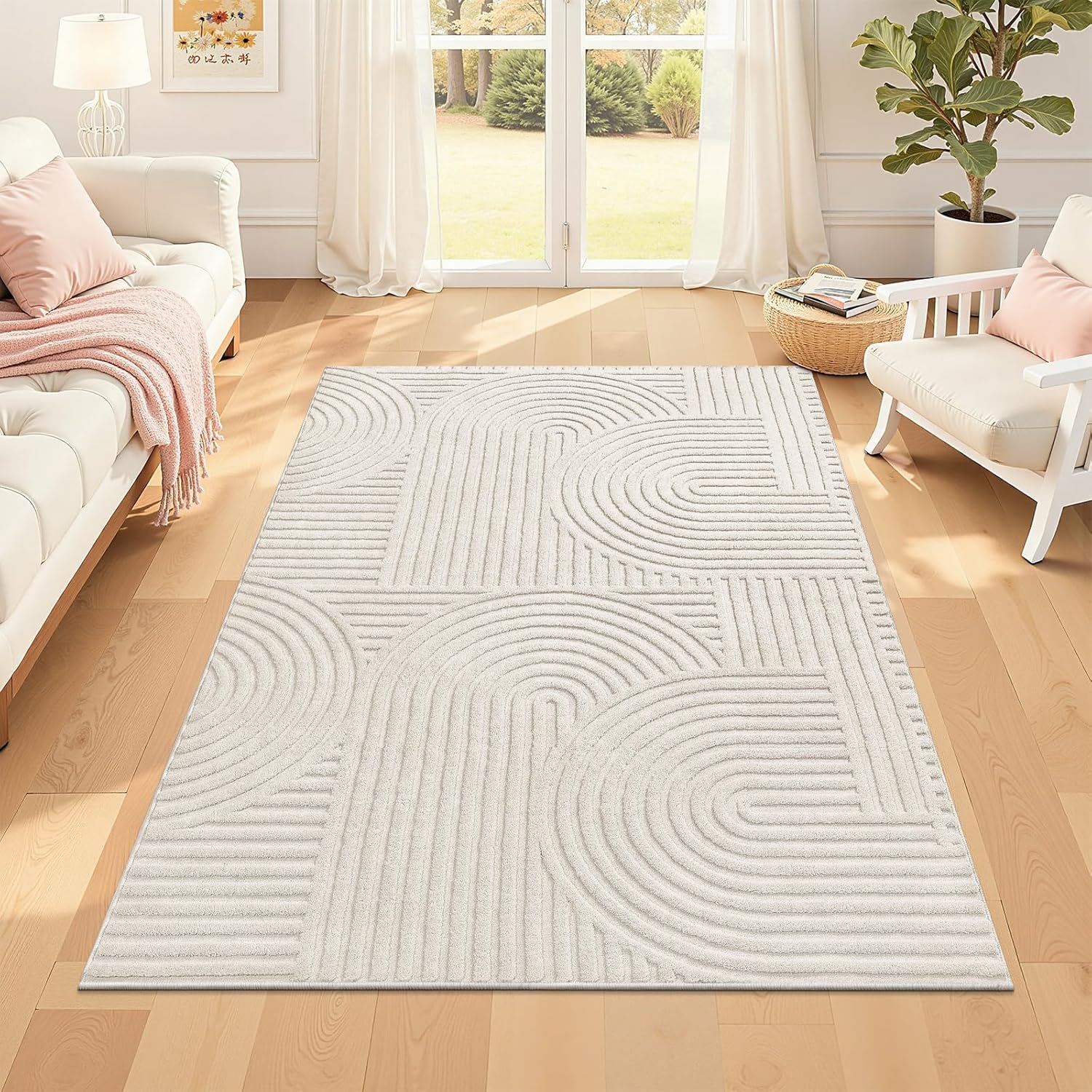 Modern Beige Washable Area Rug