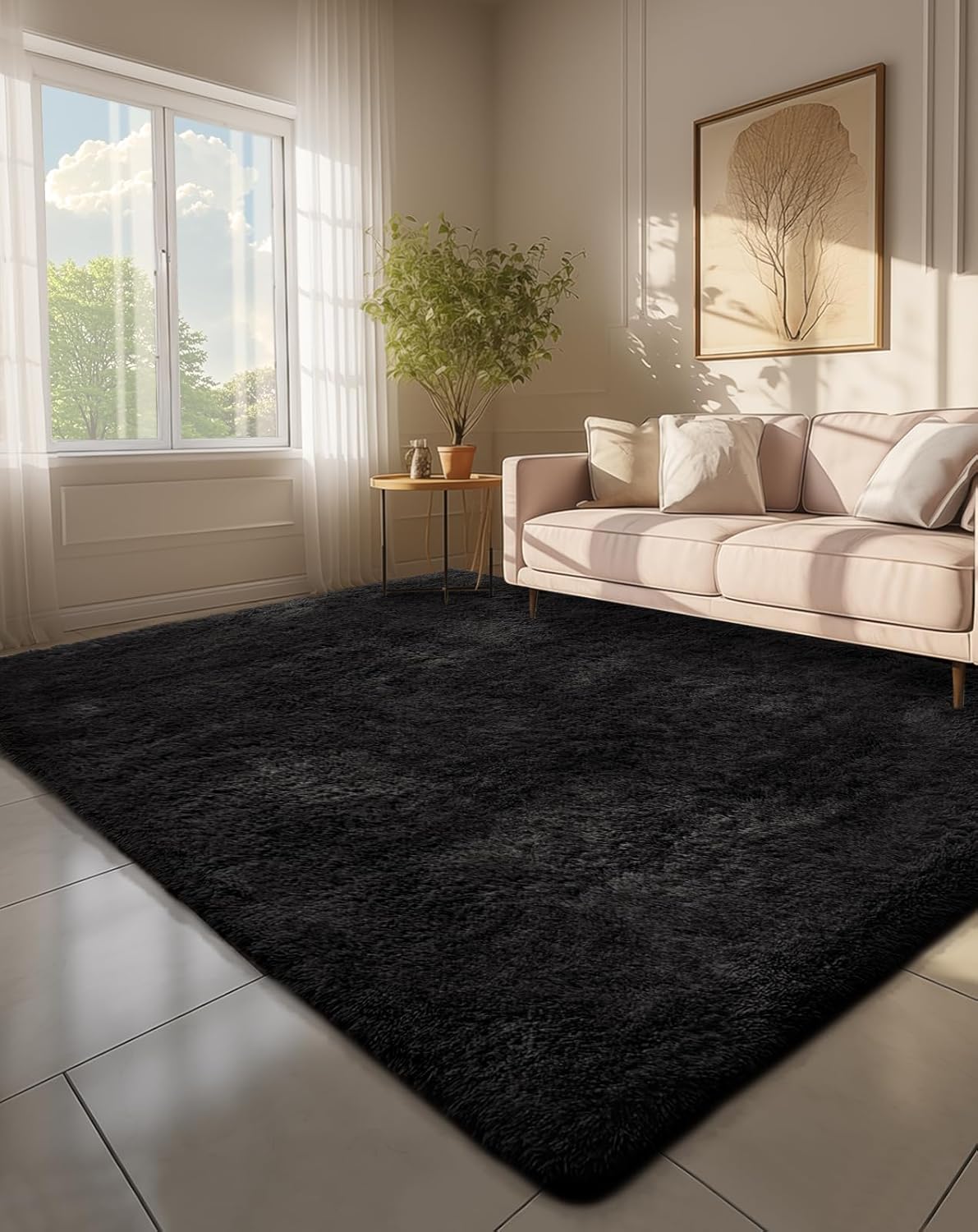 Grey Fluffy Shag Area Rug