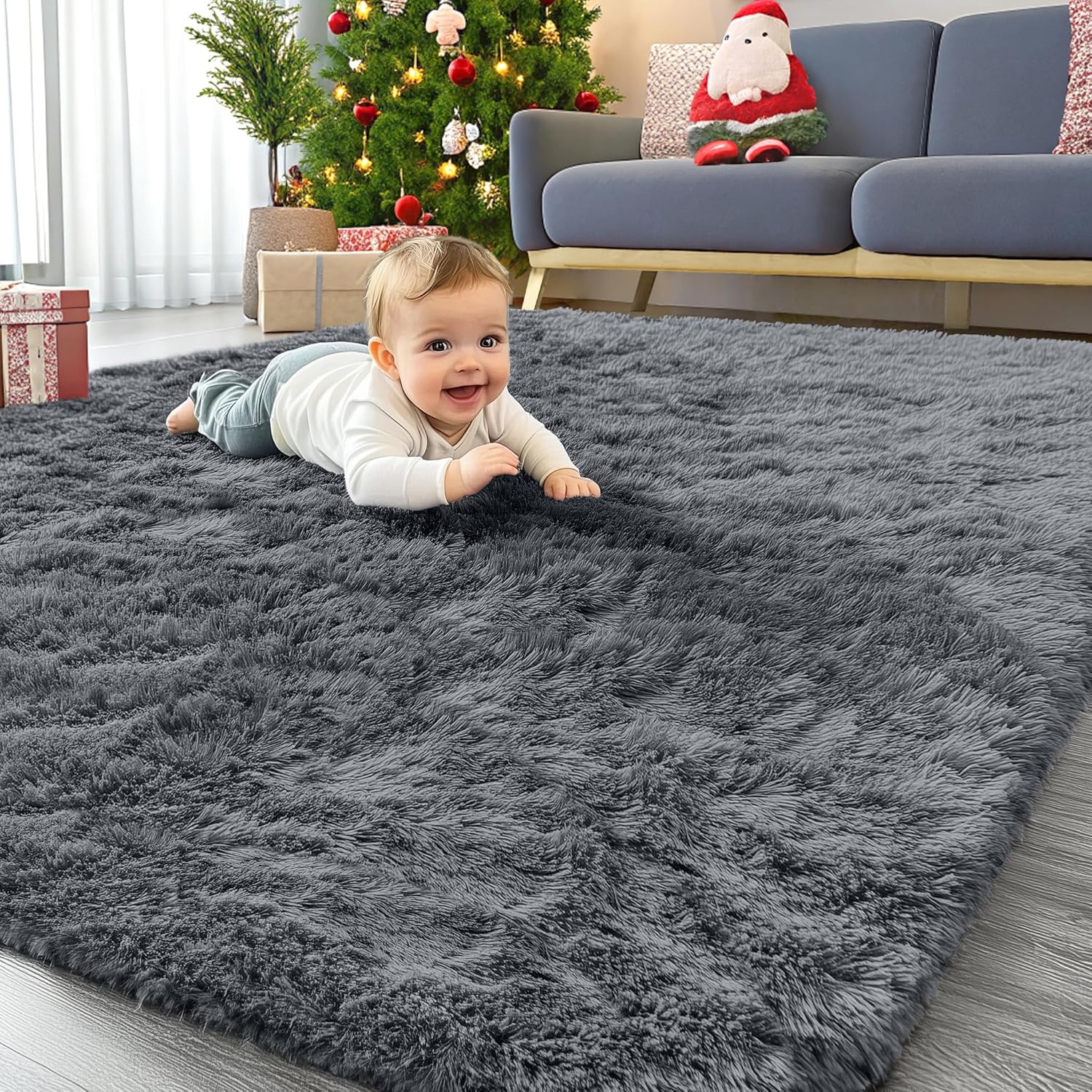 Grey Washable Shaggy Area Rug