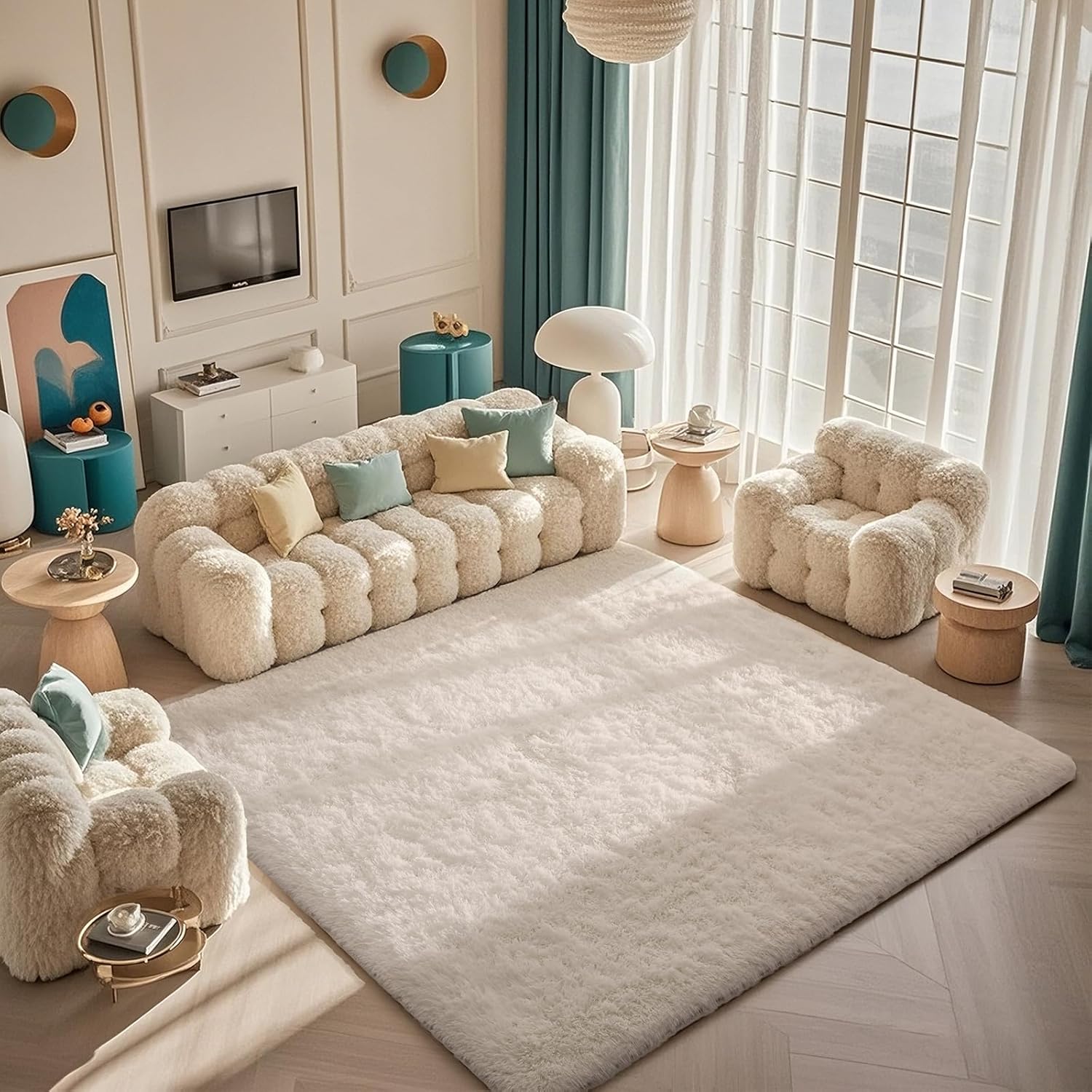 Grey Fluffy Shag Area Rug