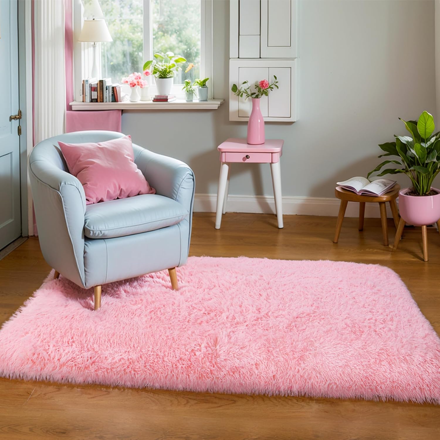 Pink Fluffy Shag Area Rug