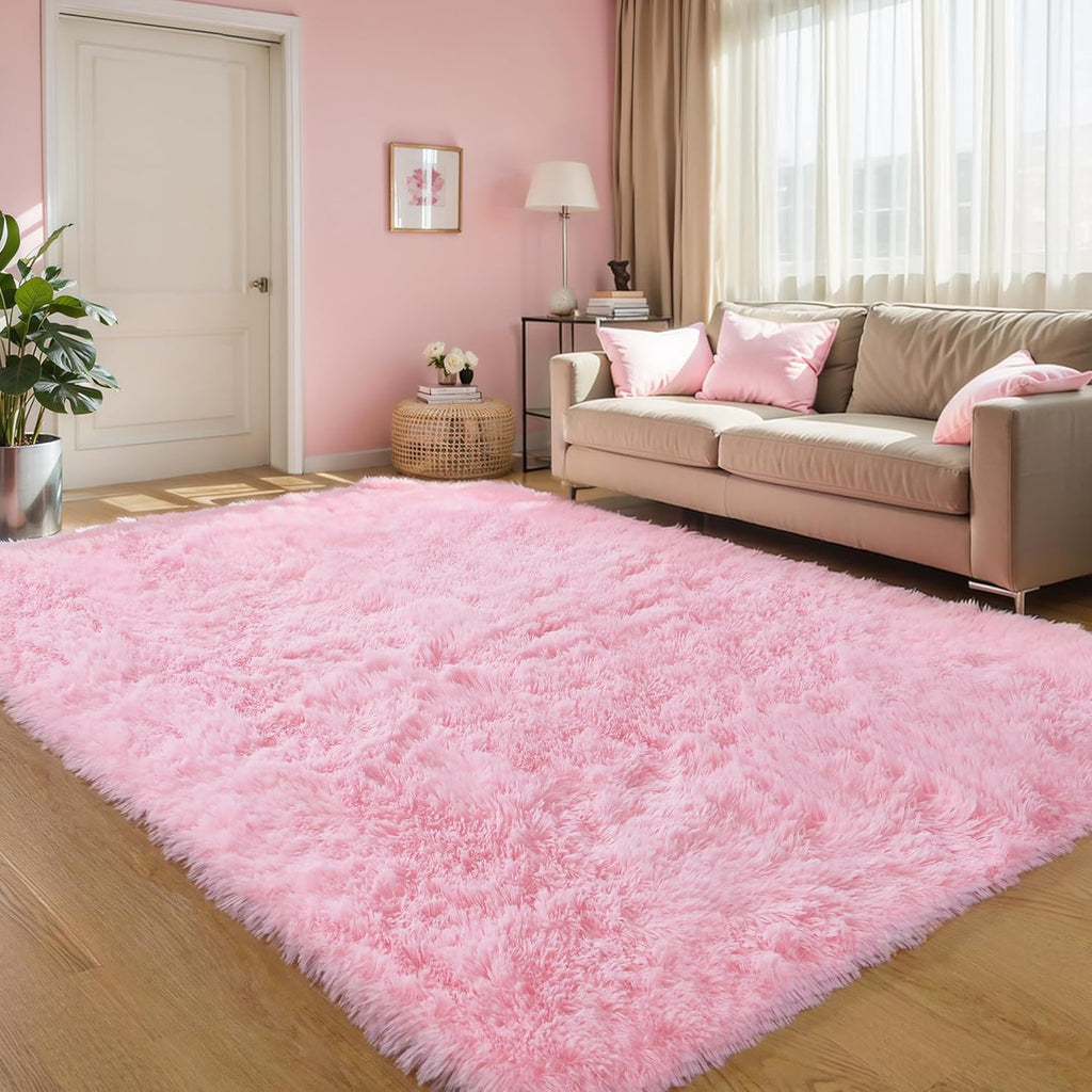 Pink Fluffy Shag Area Rug