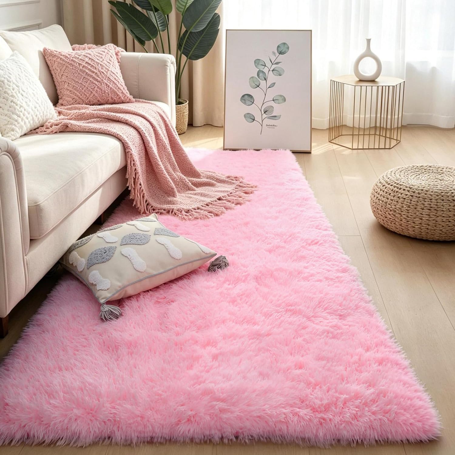 Pink Fluffy Shag Area Rug