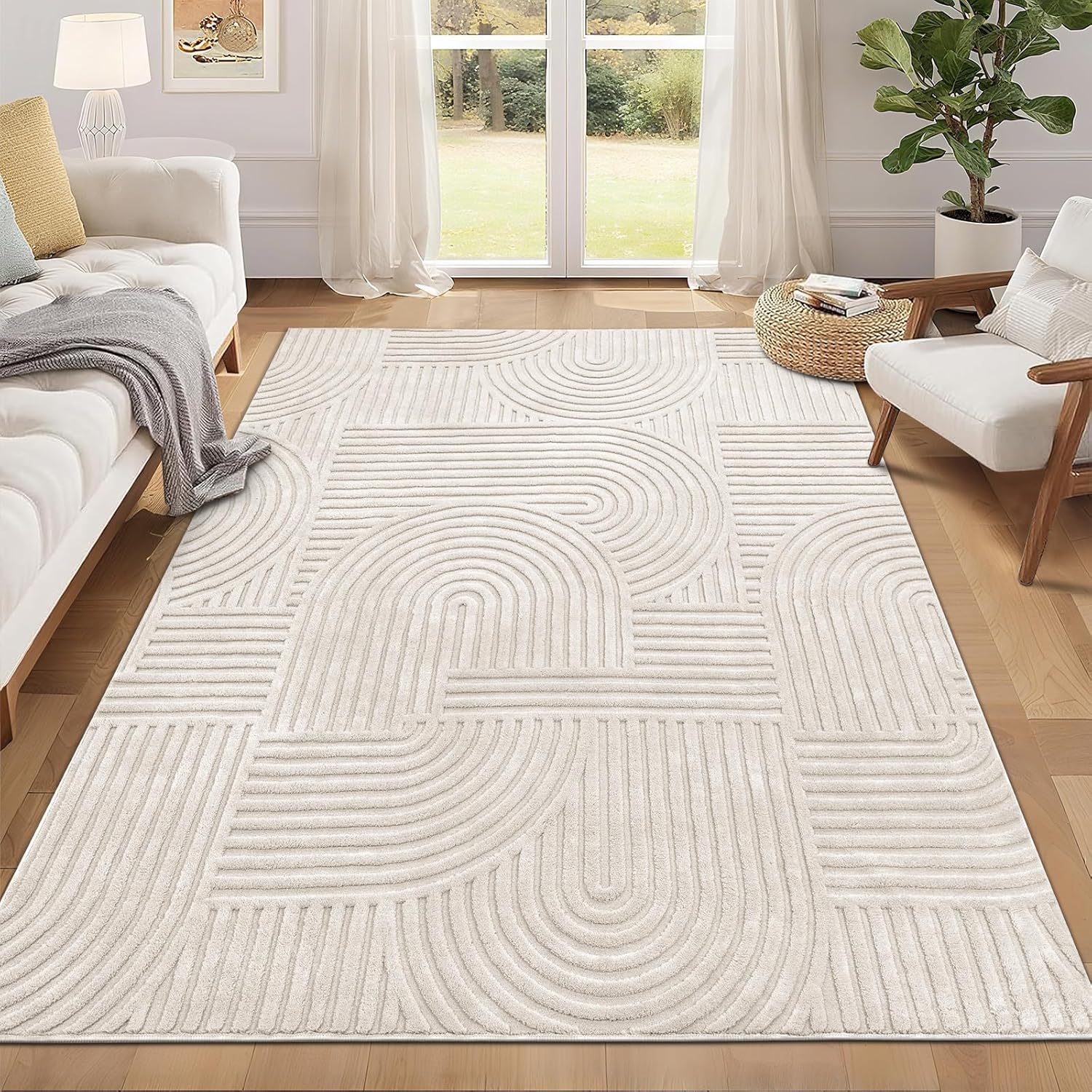 Modern Beige Washable Area Rug