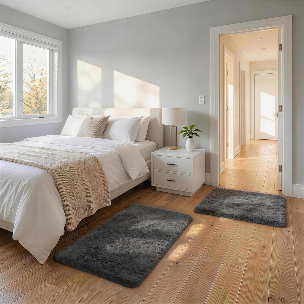Grey Fluffy Shag Area Rug