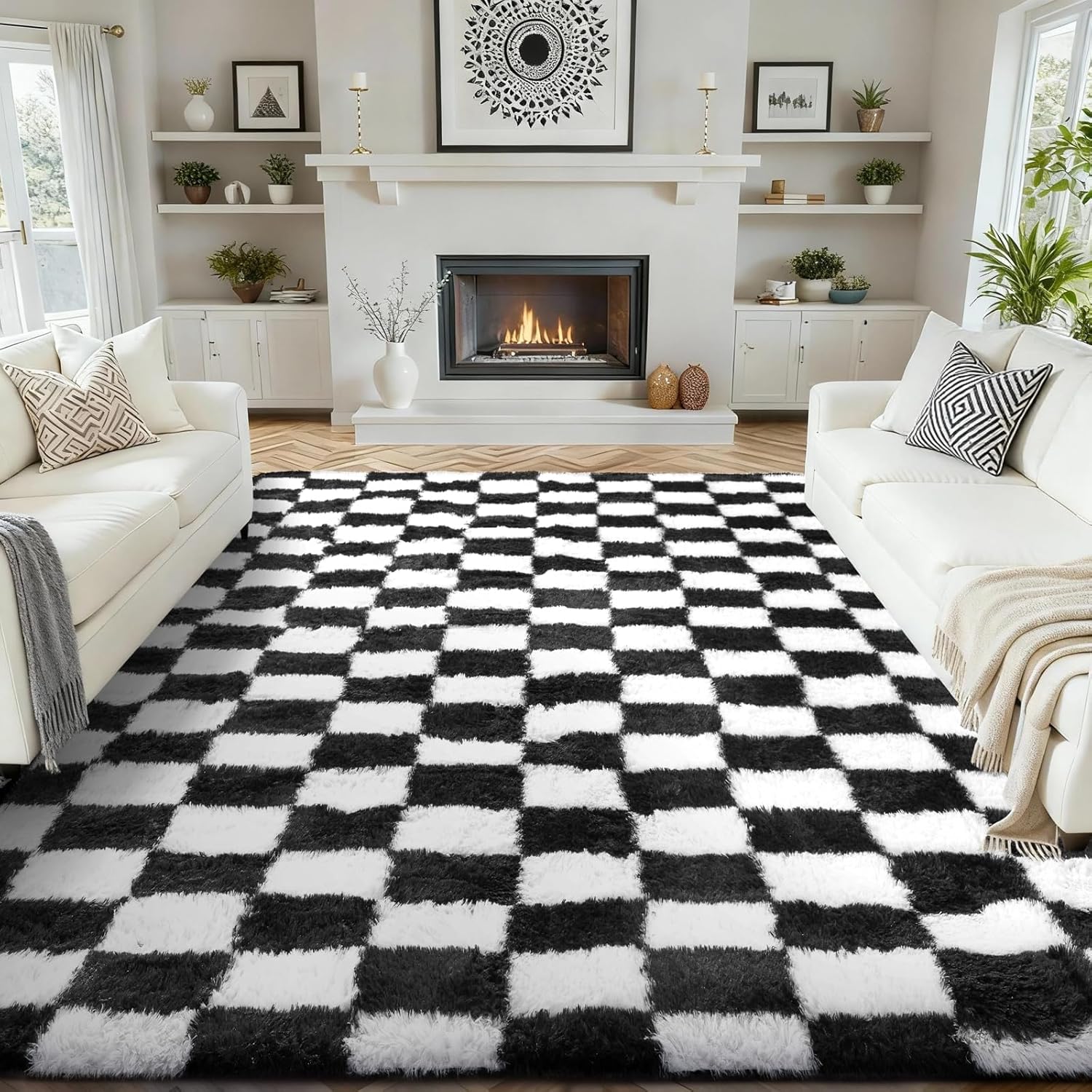 Grey Fluffy Shag Area Rug