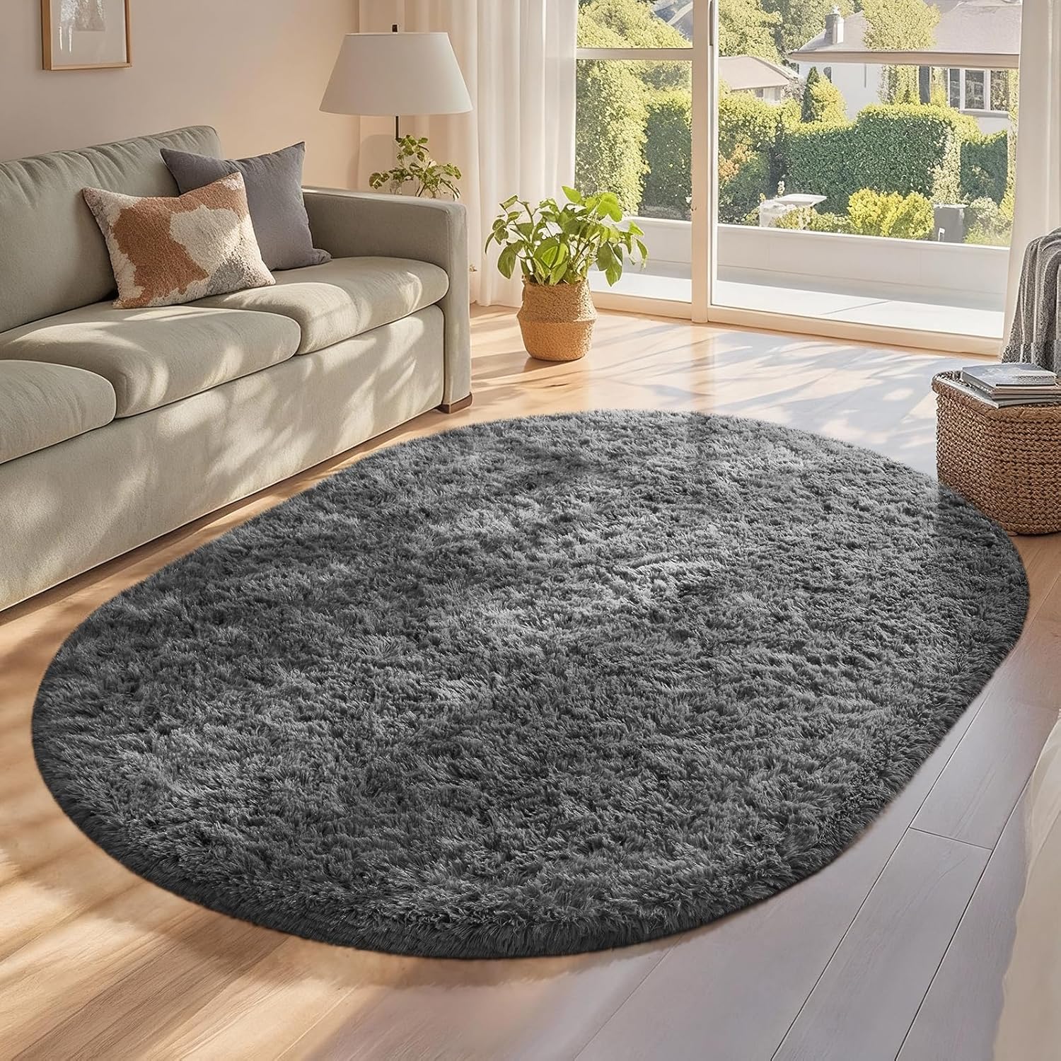 Grey Fluffy Shag Area Rug